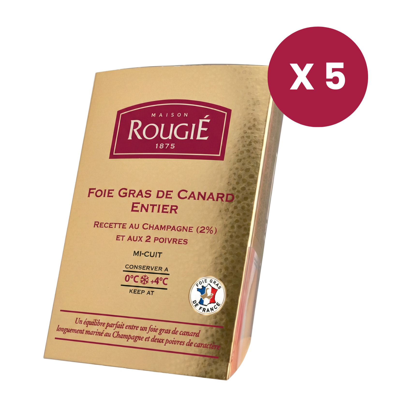 Lot x 5 Foie Gras de Canard Entier mi-cuit aux 2 Poivres et au Champagne - barquette