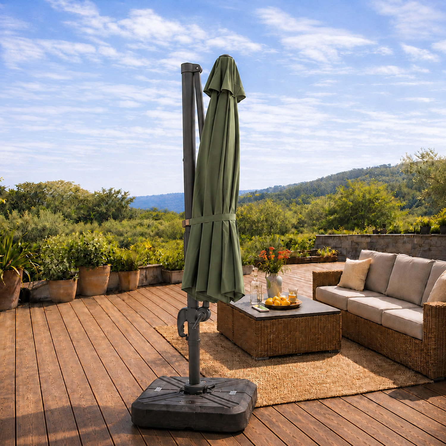 Parasol octogonal Ø 350cm déporté vert en aluminium TARGA