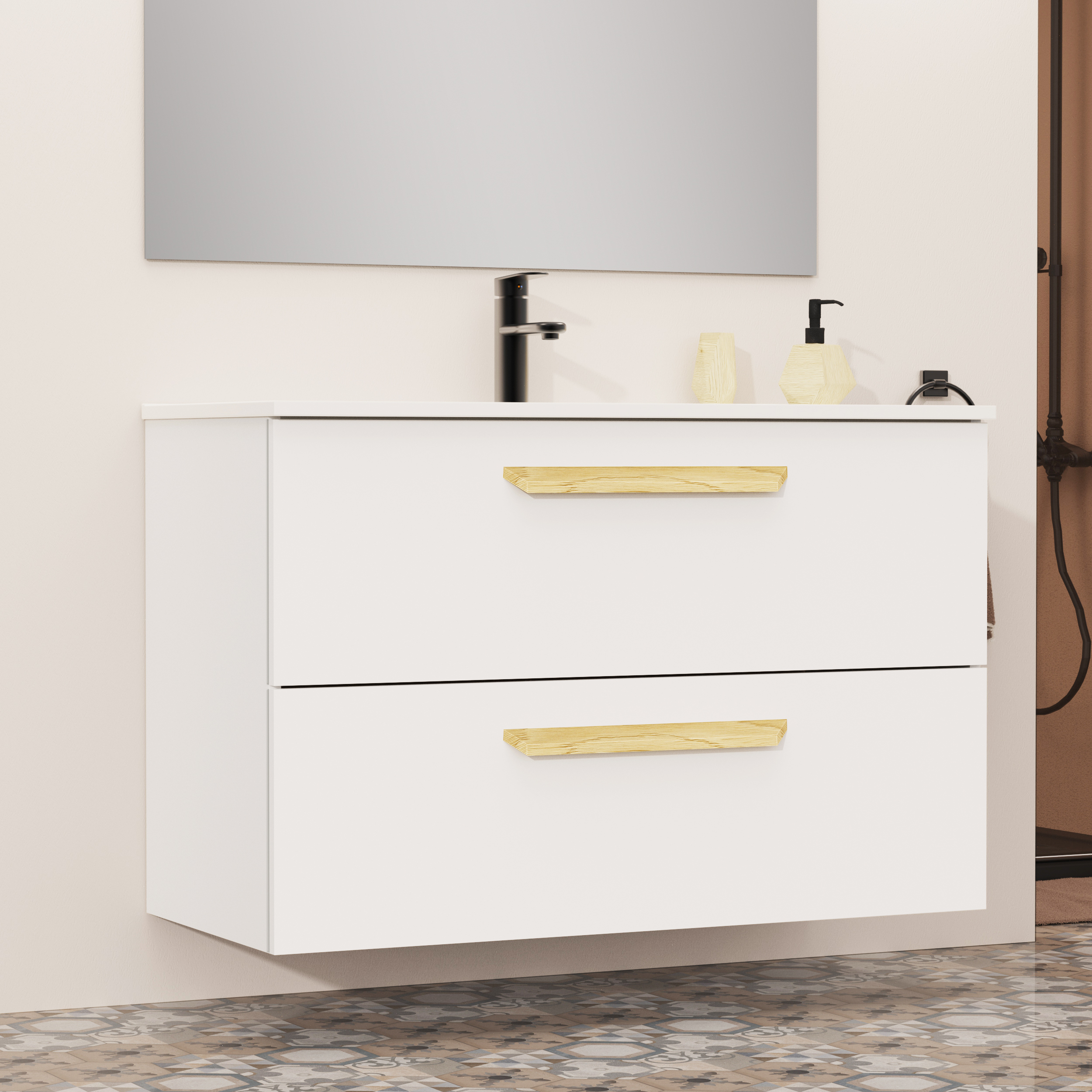 Conjunto de baño Melody, Alday, 100 cm, Blanco mate