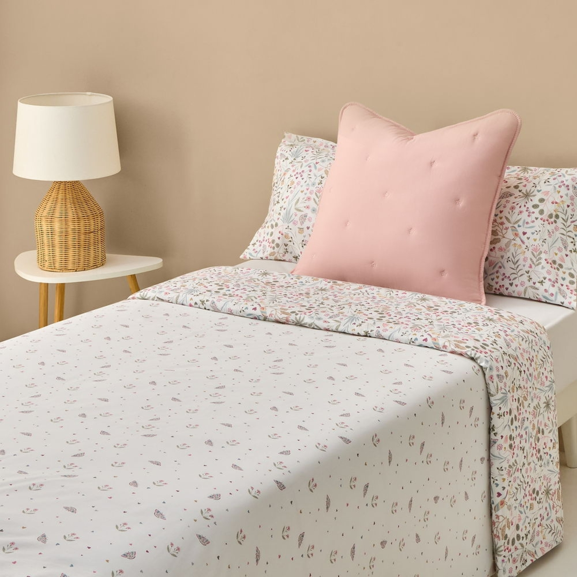 Funda nórdica algodón flores y mariposas Sibel color blanco 100% Algodón percal