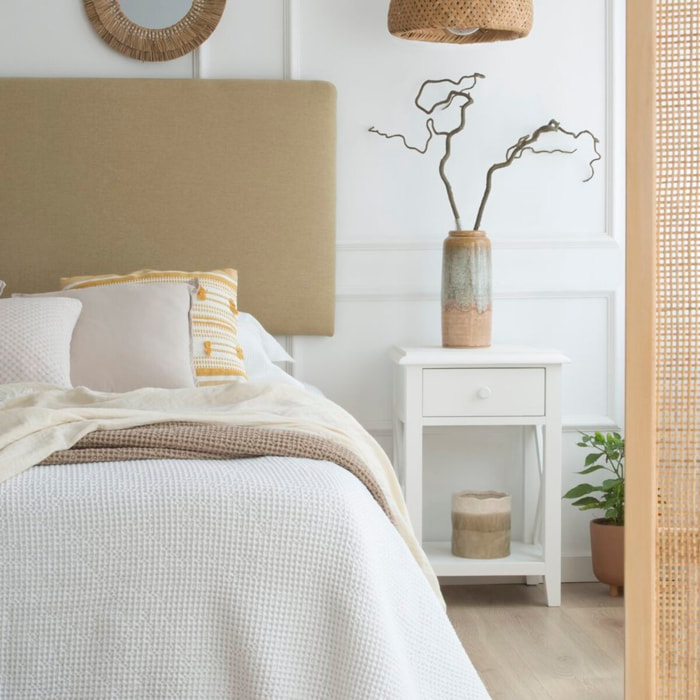 Table de chevet Niza -bois massif d'araucaria et panneau mdf-couleur laqué blanc mat 43 x 63 x 34 cm