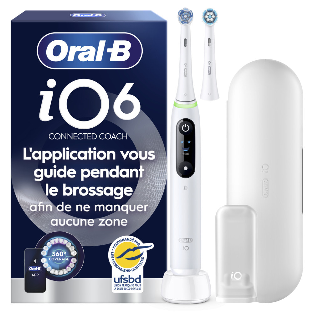 Oral-B iO 6N - Avec Etui de Voyage - Blanche - Brosse À Dents Électrique connectée