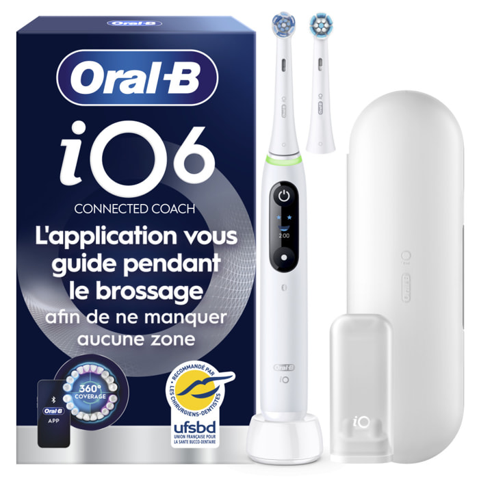 Oral-B iO 6N - Avec Etui de Voyage - Blanche - Brosse À Dents Électrique connectée