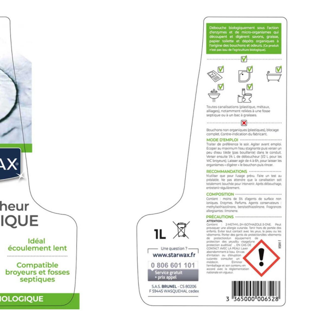 Pack de 2 - Starwax - Deboucheur Biologique Canalisations 1L