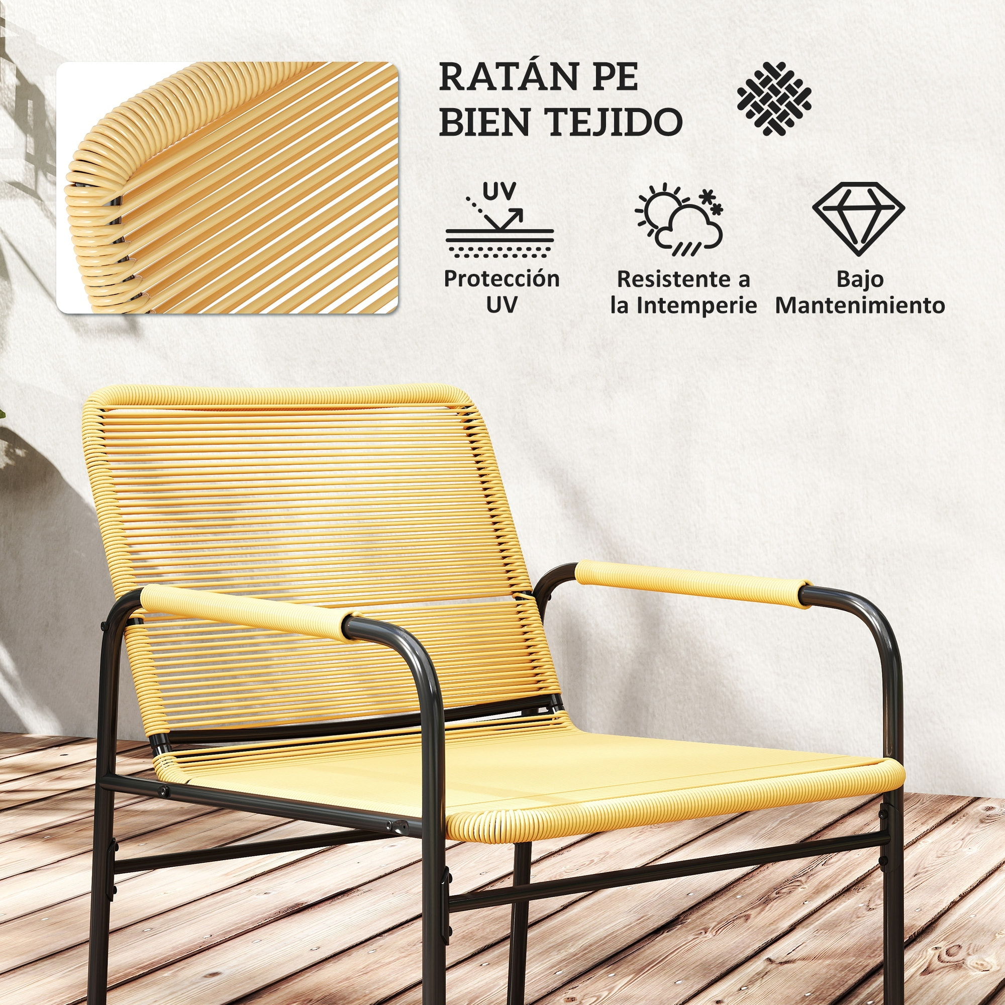 Conjunto de Jardín Exterior de 3 Piezas Muebles de Jardín con 2 Sillas con Cojines Extraíbles Lavables y Mesa de Terraza con Tablero de Metal Resistente para Balcón Patio Natural y Crema