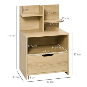 Mesita de Noche de Madera Mesilla de Noche Moderna con Cajón y Estantes de Almacenamiento Mesita Auxiliar para Salón Dormitorio 45x35x73 cm Natural