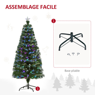 Sapin de Noël artificiel lumineux fibre optique LED multicolore + support pied Ø 74 x 150H cm 180 branches étoile sommet brillante vert
