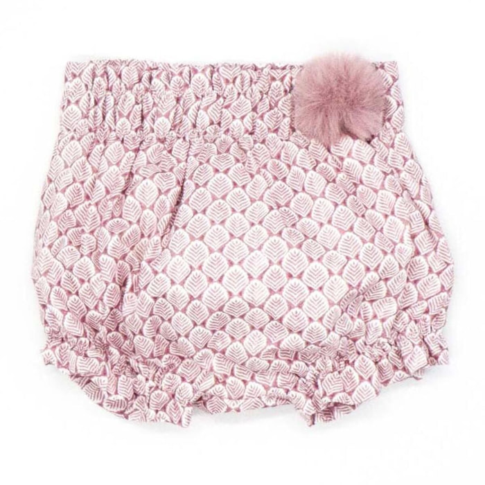 Ranita estampada con hojas malva con pómpon pelo ecológico