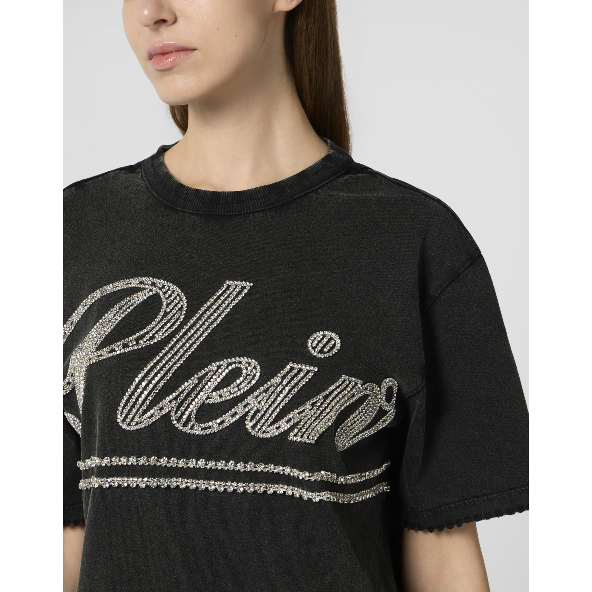 PHILIPP PLEIN Open Back T-Shirt Dress Strass Signature