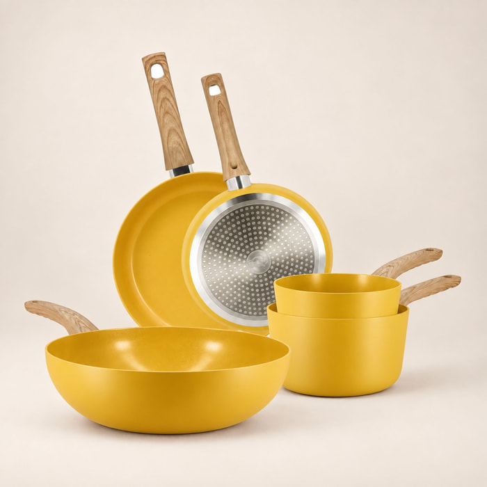 Batterie de cuisine 5 pièces en aluminium recyclé safran -  tous feux SAFRAN