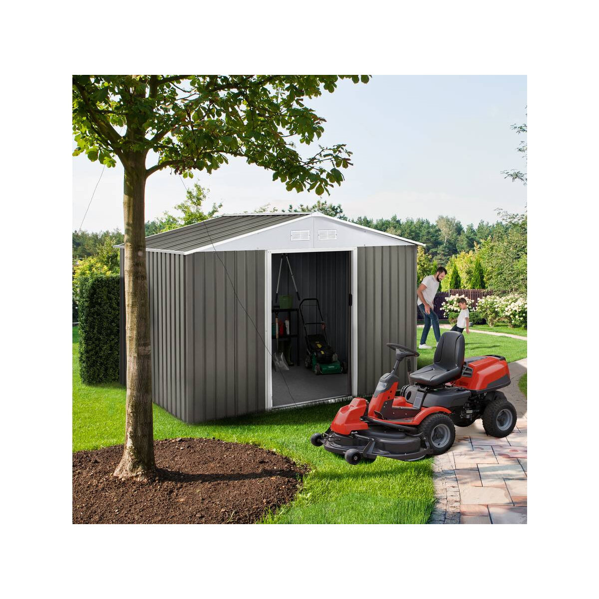 Abri de jardin métal "Dallas" - 5,4 m2 (4,83 m2 au sol) - Taupe