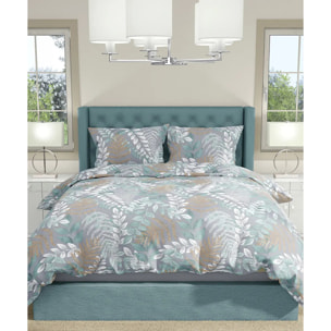 Parure Copripiumino Foglia per letto singolo in 100% Cotone e Made in Italy, foliage botanico