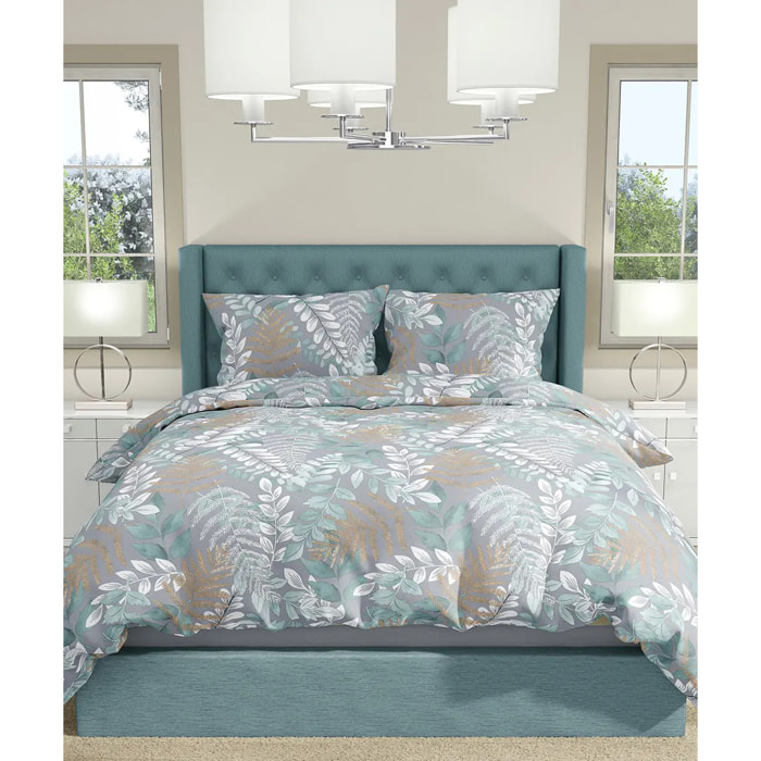Parure Copripiumino Foglia per letto singolo in 100% Cotone e Made in Italy, foliage botanico