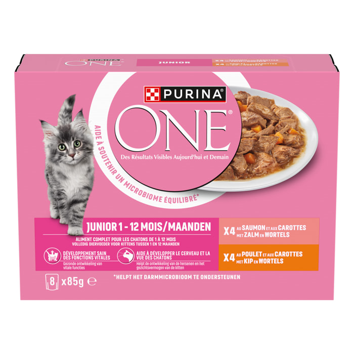 PURINA ONE Chat Kitten Effilés Sauce Saumon Poulet 8x85g - Lot de 10