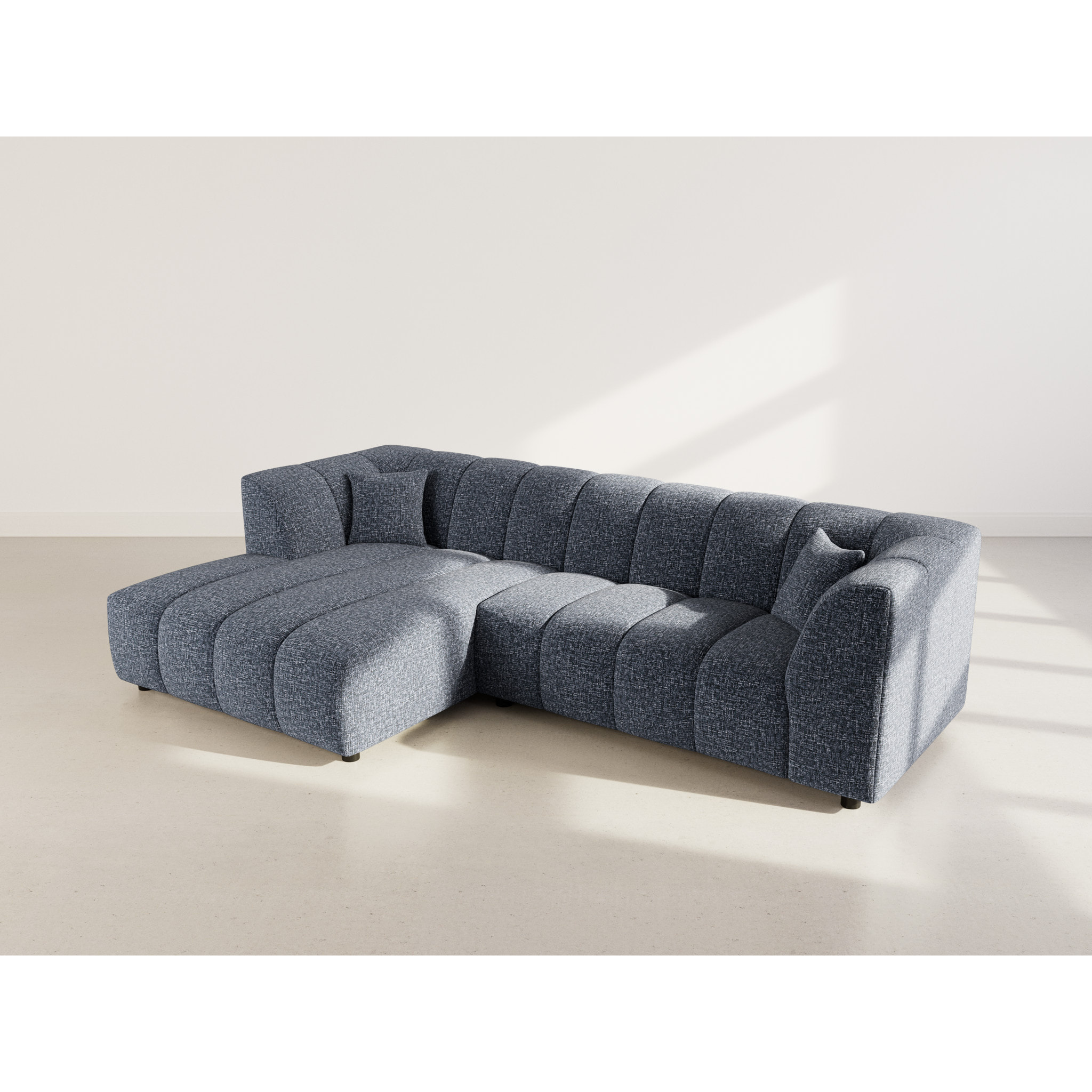 Curtis - canapé d'angle gauche 4 places avec accoudoir en tissu texturé - Bleu