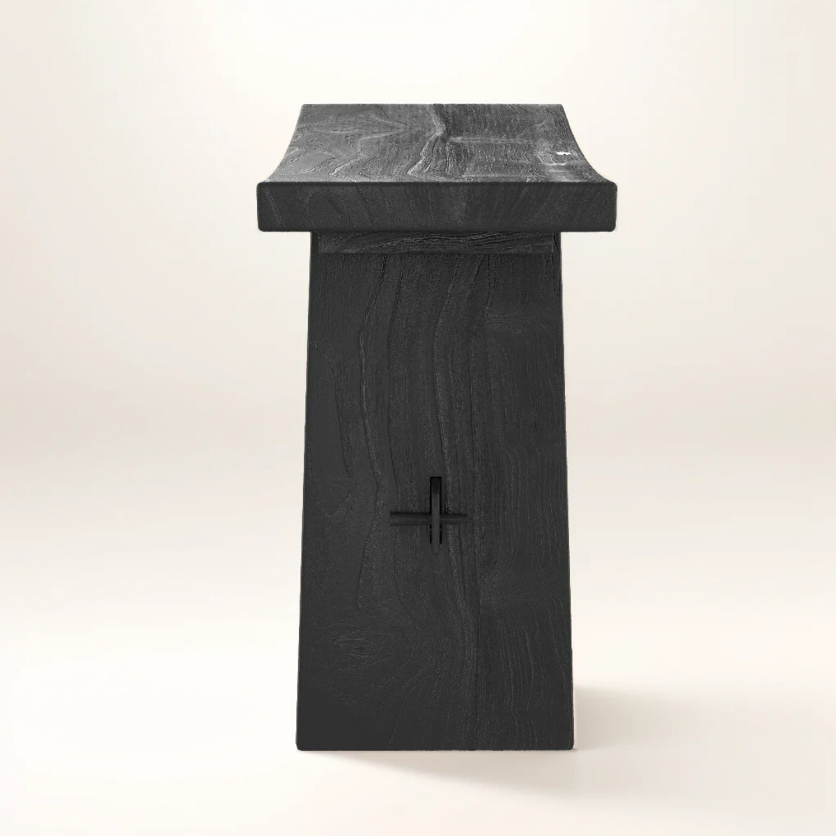 Tabouret en bois de teck recyclé peint en noir - Eka