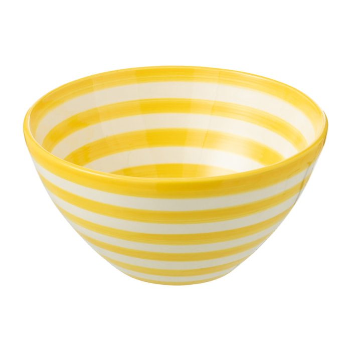 J-Line bol Granada Stripes High - céramique - blanc/jaune - medium - Ø 22 cm