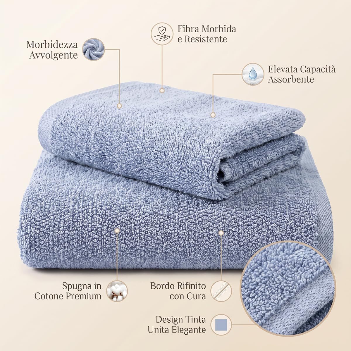 INTRECCI HOME Set Bagno Asciugamani Viso e Ospite, in Puro Cotone 500 g, Morbidezza Extra, Assorbenza Superiore