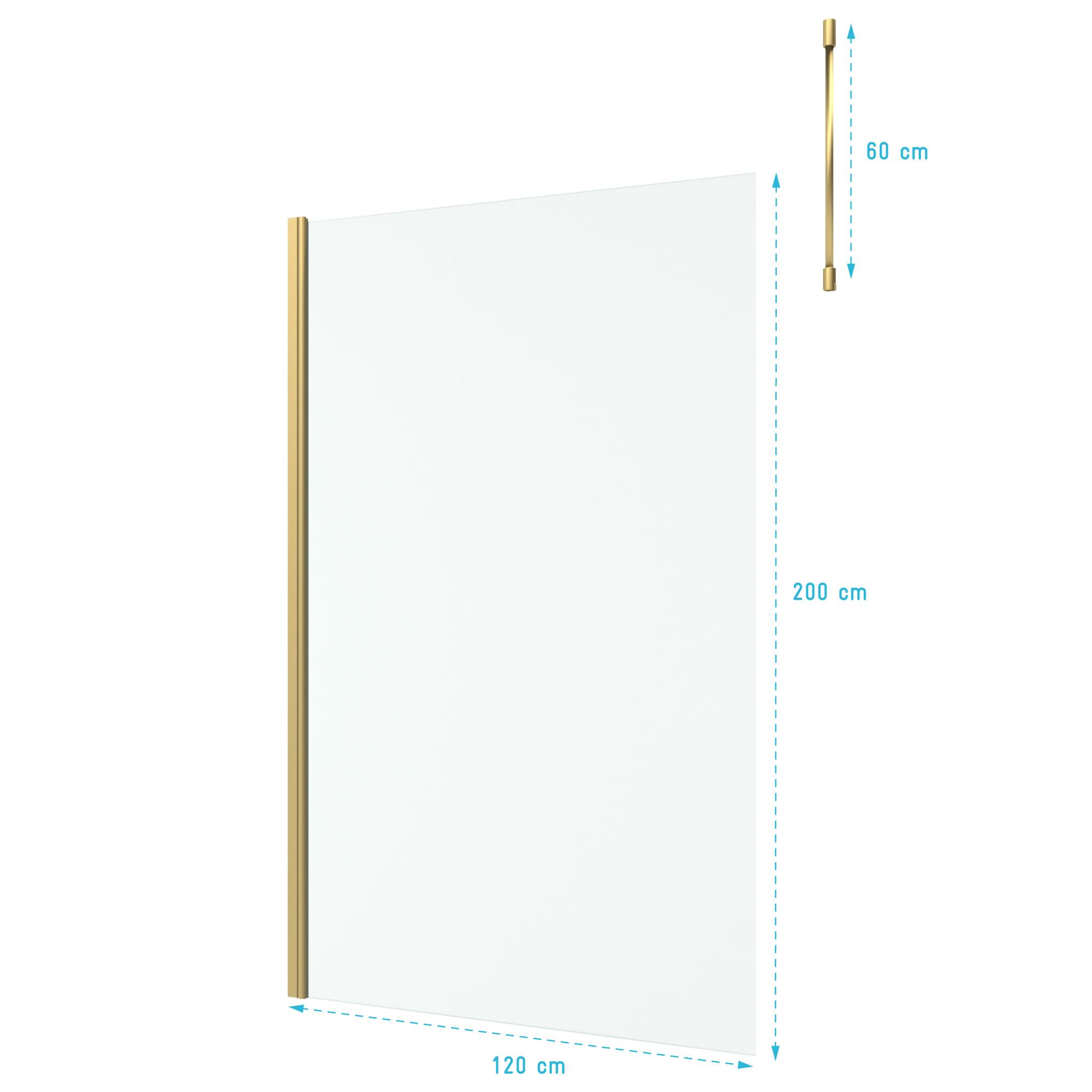 Paroi de Douche 120x200cm Verre 8mm - Profilé + Barre Plafond Finition Or Brossé - FREEDOM 2 GOLD