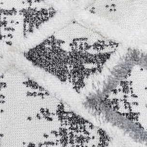 Tapis Gaco en relief dessin géométrique, couleur gris et blanc