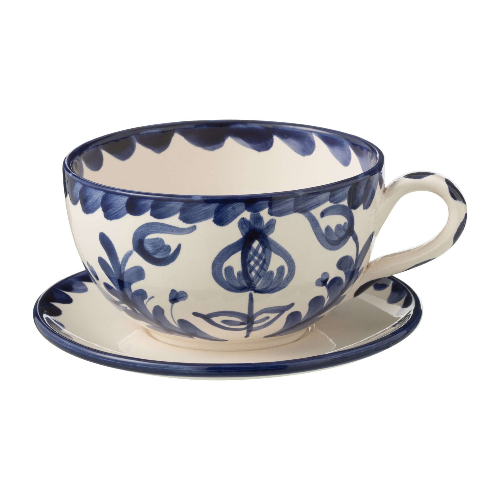 J-Line tasse + sous-tasse Granada - céramique - blanc/bleu