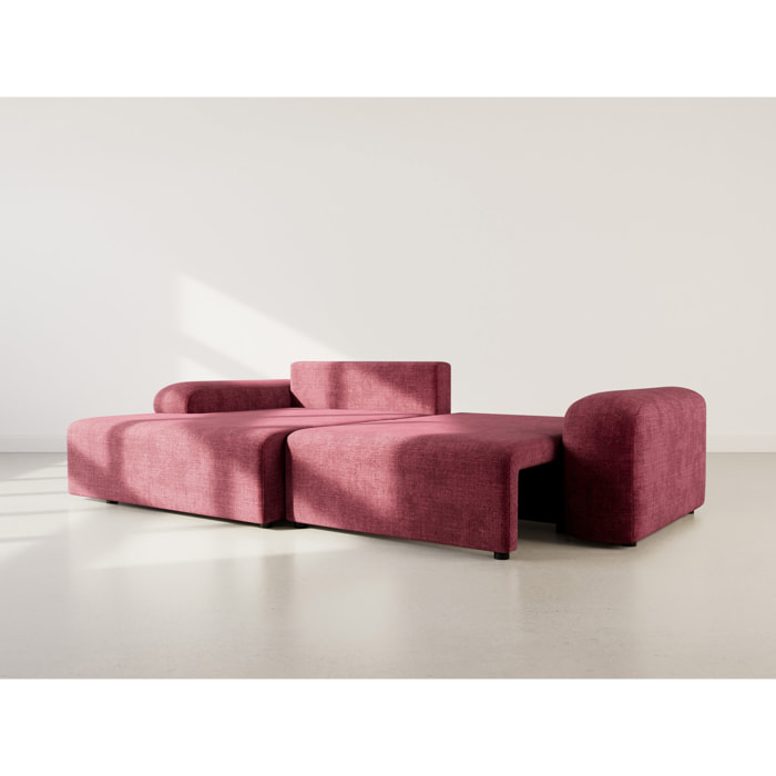 Rebecca - canapé d'angle gauche 4 places convertible avec coffre en velours texturé - Prune