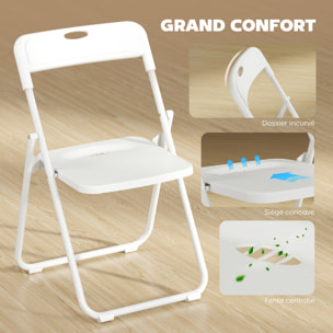 Lot de 6 chaises pliantes grand confort assise concave dossier incurvé fente poignée acier PP blanc