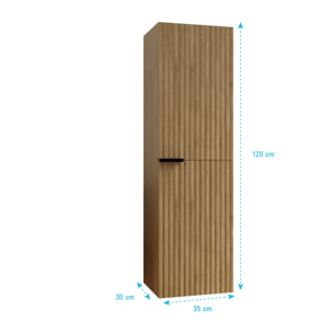Colonne Façade Ondulee 35x30x120 cm - 2 Portes en MDF Decor Bois - MILO