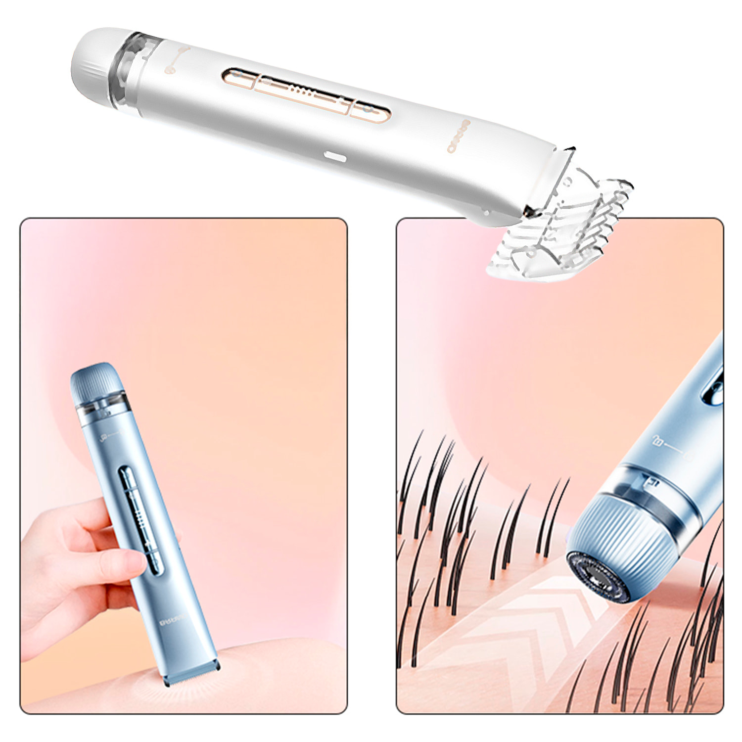 Depiladora 2 en 1 con cabezal en cada extremo.