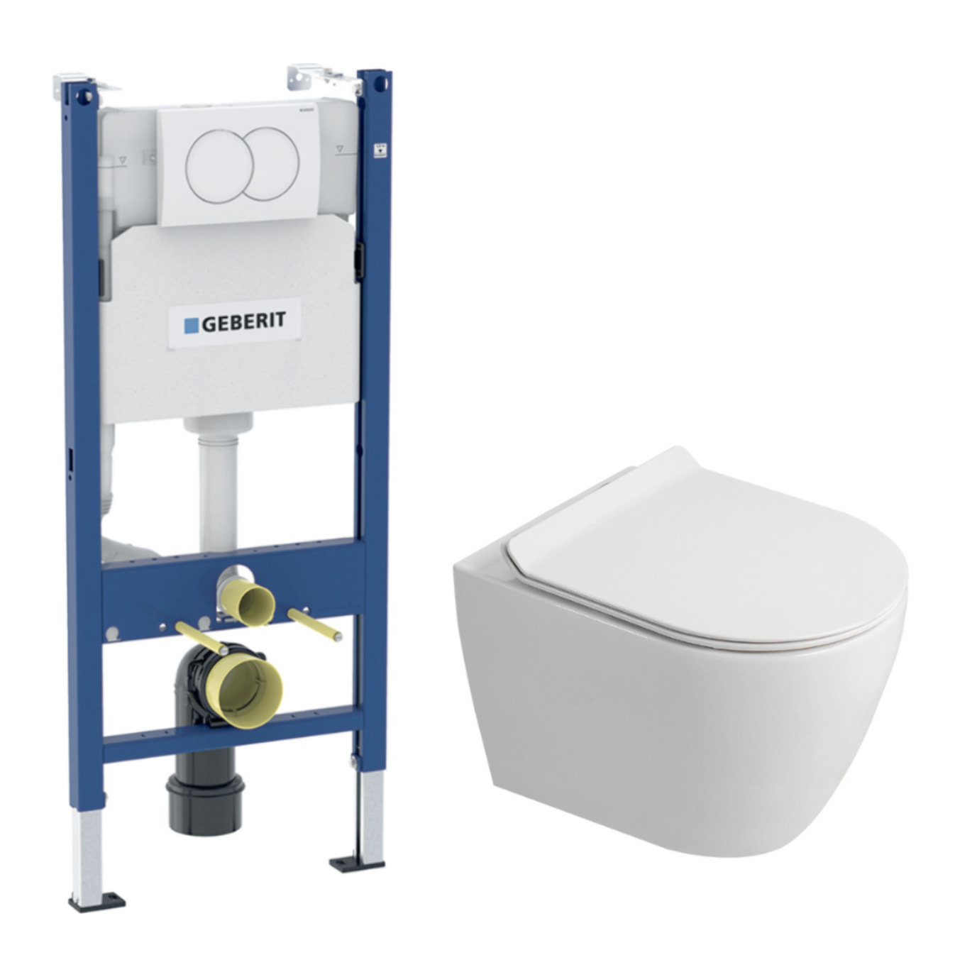 Duofix Pack WC bâti-support 112 cm + WC suspendu sans bride Ceramia avec abattant SoftClose + plaque blanche (GEBCEPXWT02FR-FS)