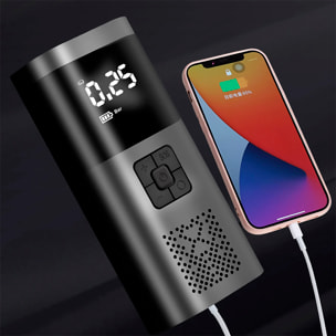 Pompa d'aria portatile e wireless per auto, 150PSI con luce LED, 3 modalità d'uso e 4 ugelli inclusi.