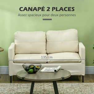 Canapé 2 places design contemporain - surpiqûres effet capitonné - piètement acier noir tissu crème