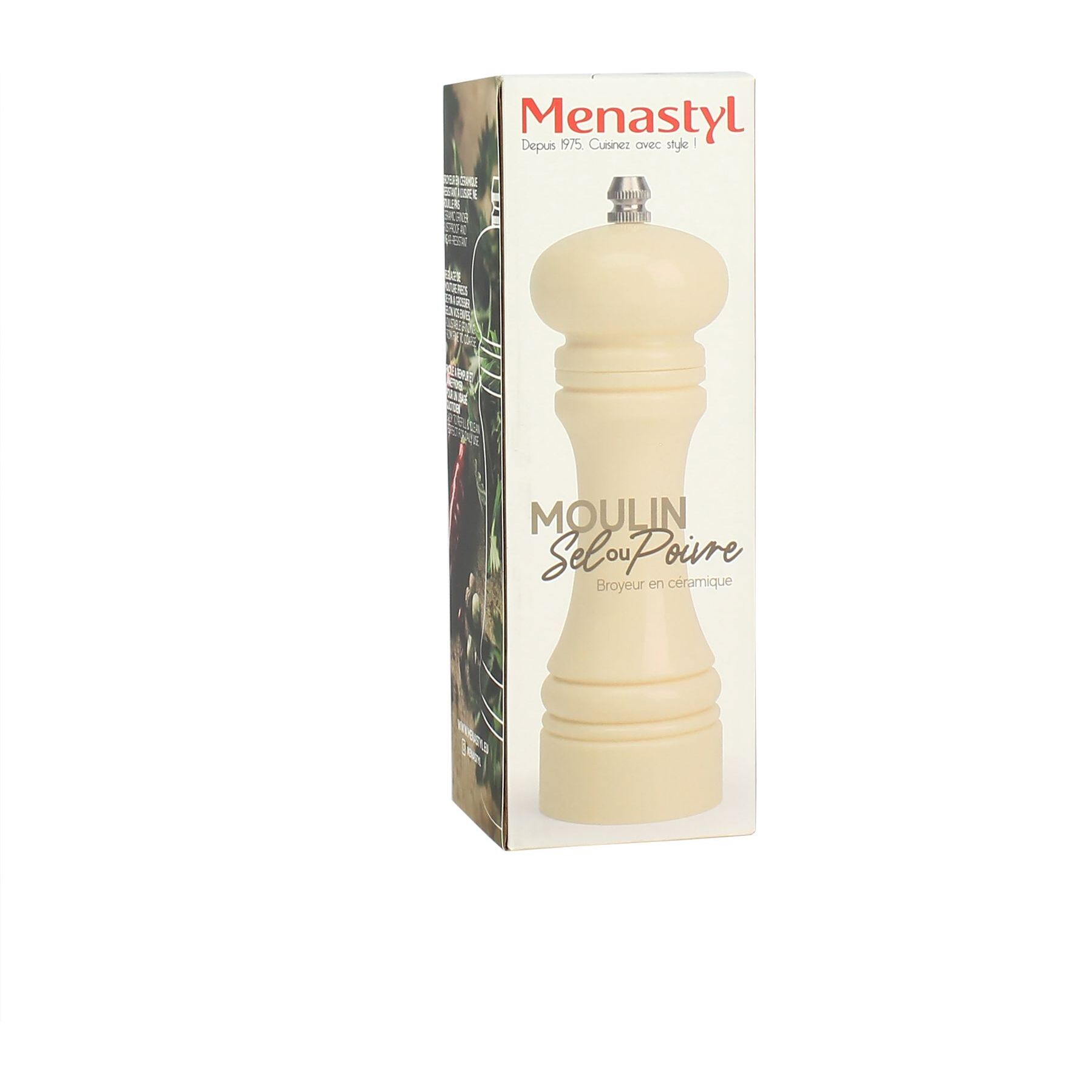 Moulin à sel ou poivre en plastique crème