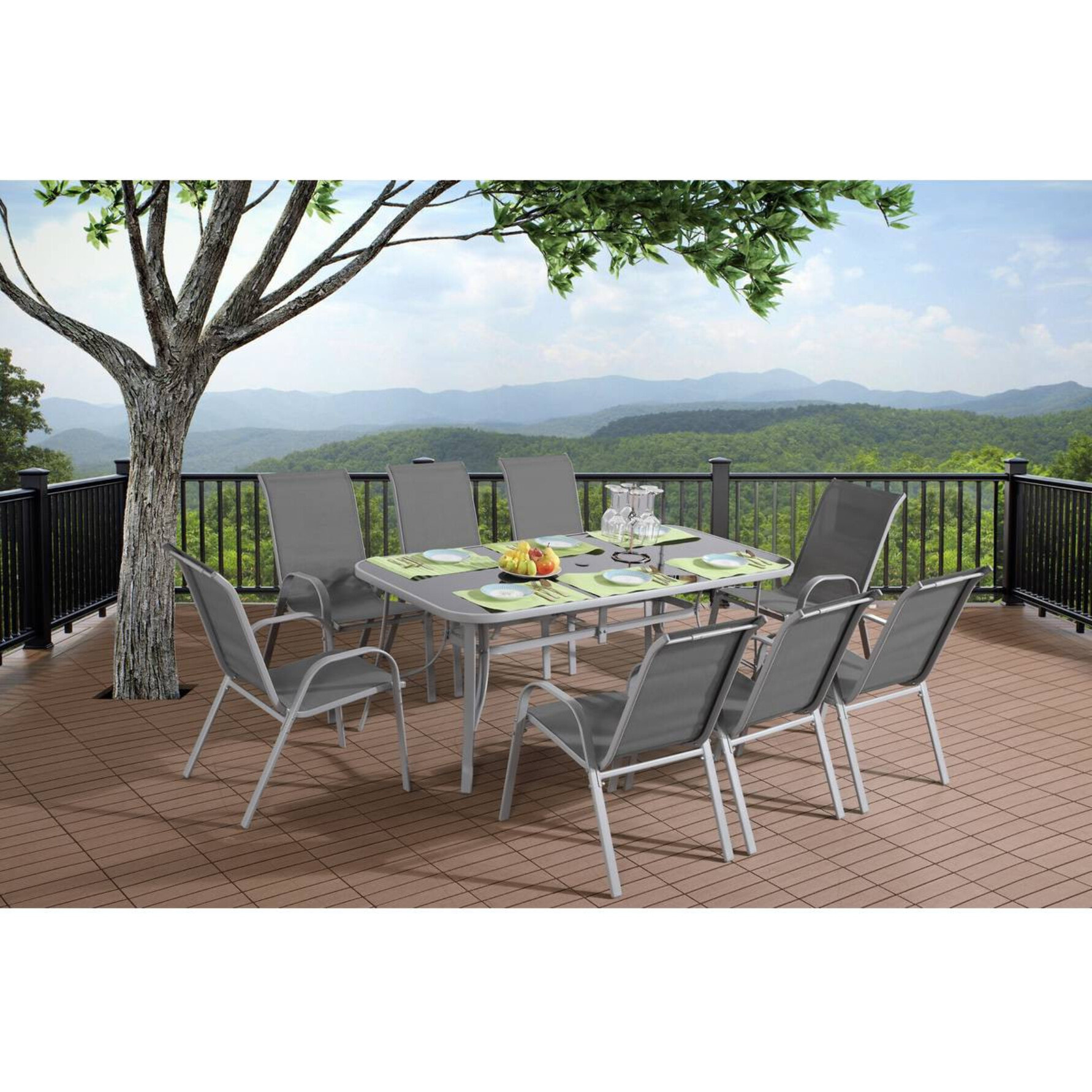 Table et chaises de jardin en textilène "cordoba + Porto" 8 personnes gris clair
