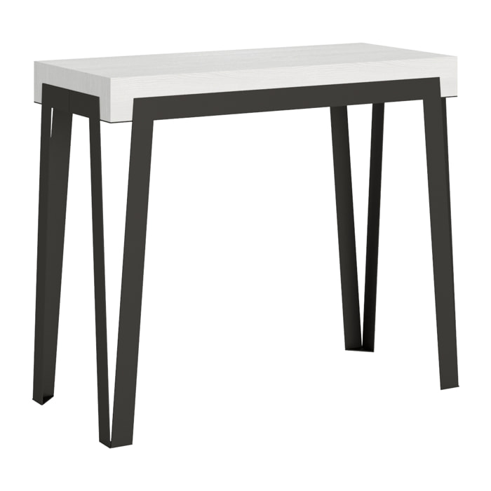 Consolle allungabile 90x40/196 cm Rio Small Bianco Frassino telaio Antracite.