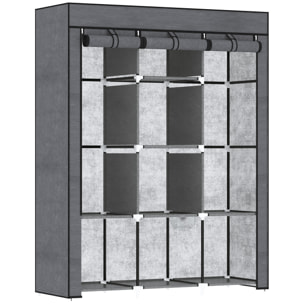 Armario de Tela Plegable, Armario Portátil con 2 Barras para Colgar, 8 Estantes, Marco de Acero, para Dormitorio, Vestidor, 125x43x162,5 cm, Gris Oscuro