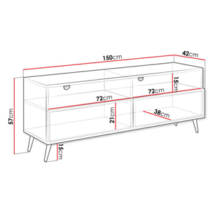 Sorolla - meuble tv - 2 tiroirs et 2 niches - 150 cm - Noir