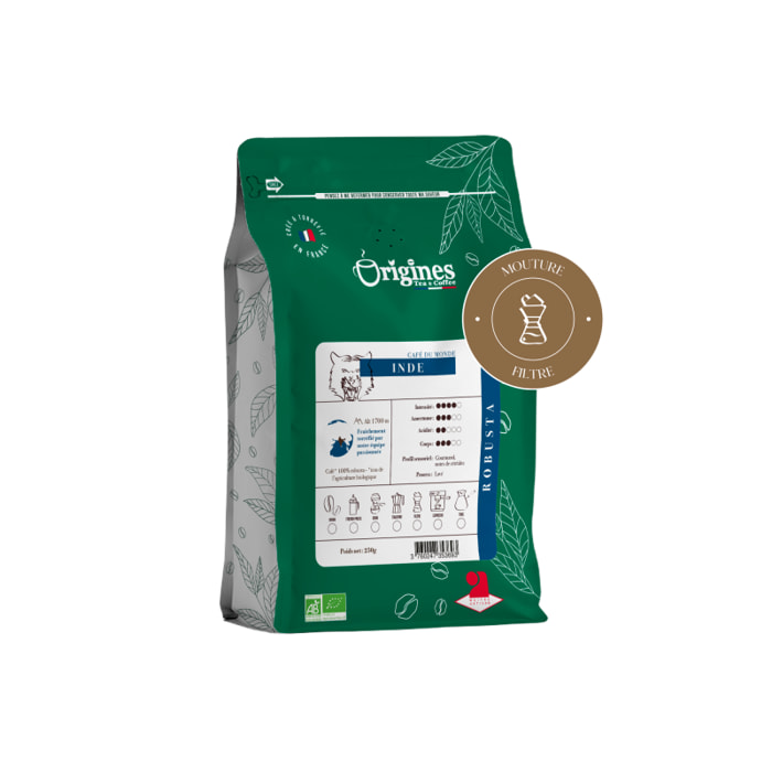 Café Bio Inde - Pur Robusta - Moulu Filtre 250g