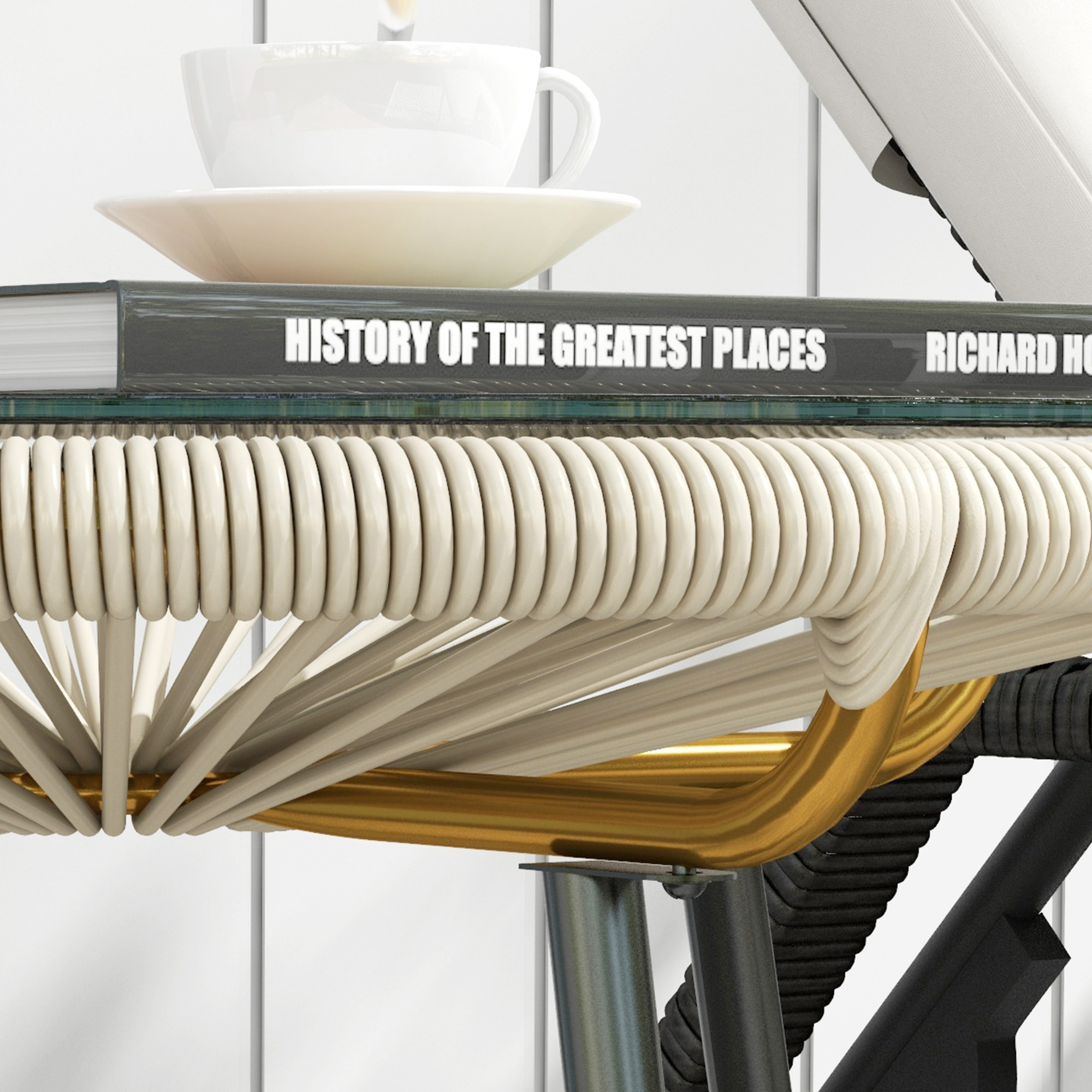 Mesa de Jardín de Ratán Sintético Mesa de Centro Redonda para Exteriores con Tablero de Vidrio Templado y Patas de Metal para Patio Balcón Ø50x50 cm Crema