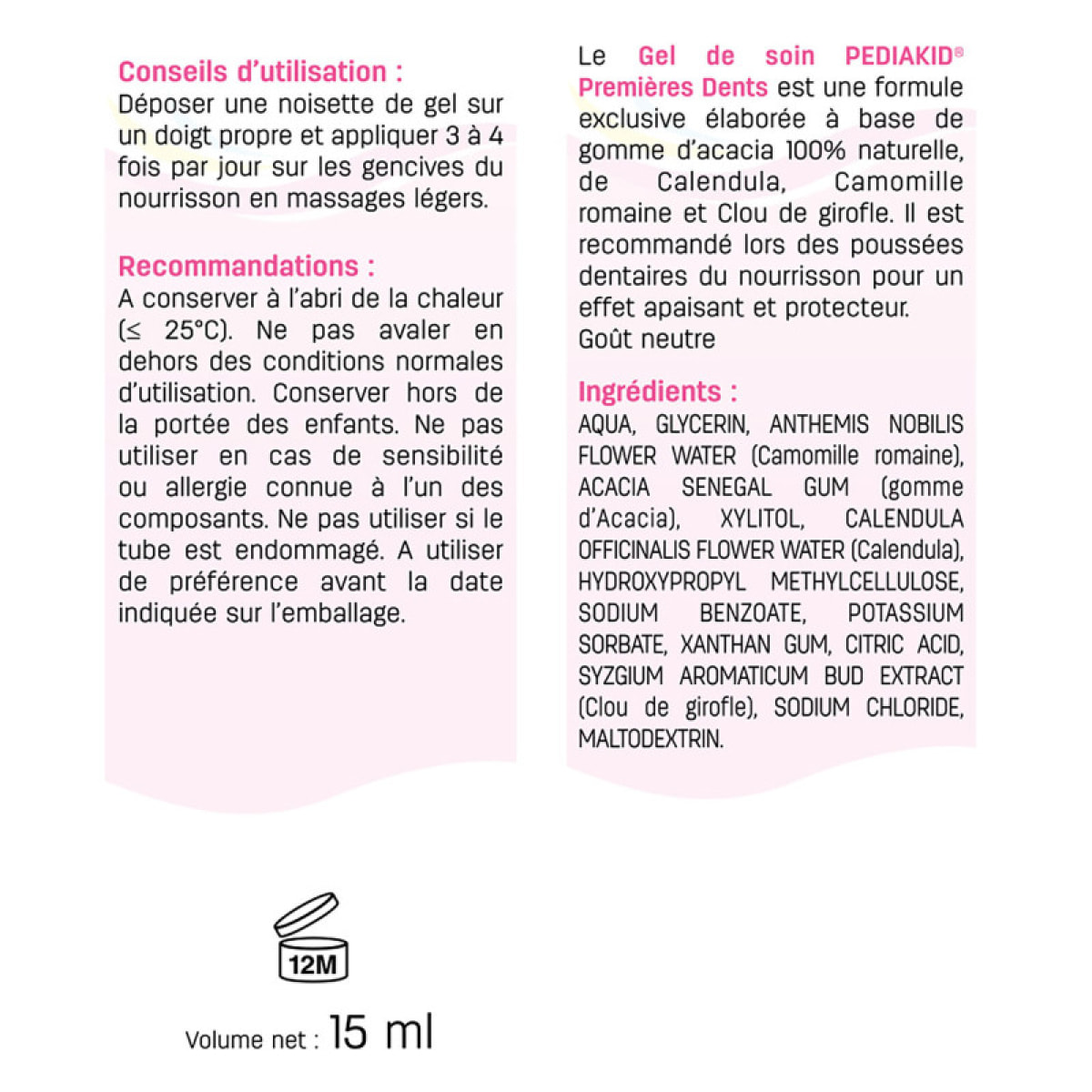 PEDIAKID - Gel de Soin Premières Dents - Gel gingival naturel - Effet apaisant & protecteur en cas de poussées dentaires - Sans parabènes, ni triclosan, ni phtalates, ni BPA - Lot de 2