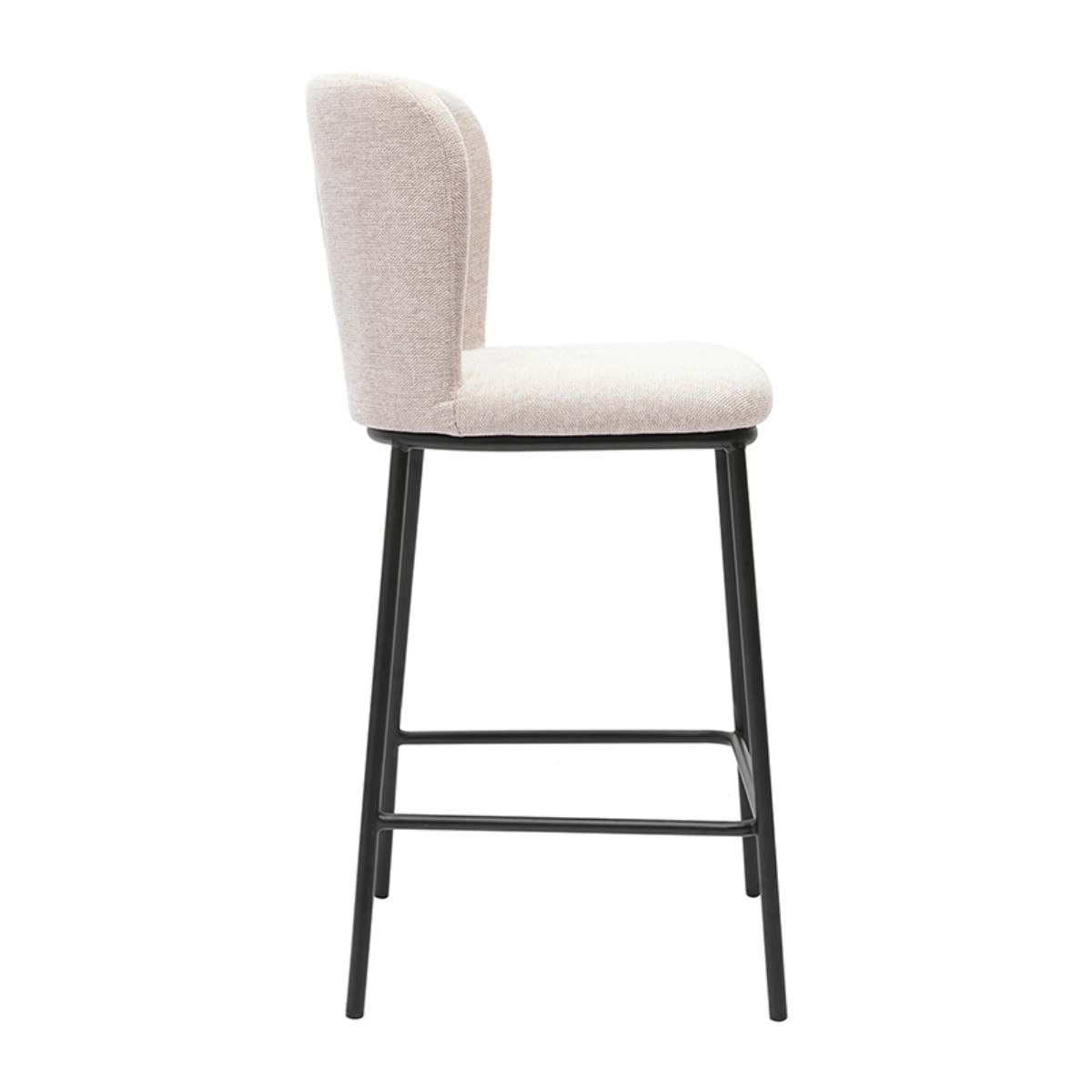 Tabourets en tissu effet velours texturé beige et métal noir (lot de 2) LISOR