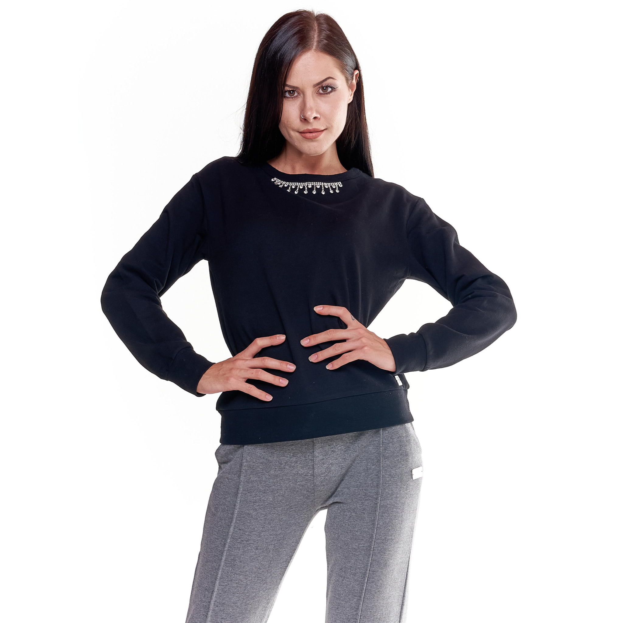 Sudadera de mujer con cuello redondo y diamantes de imitación Greysongreys