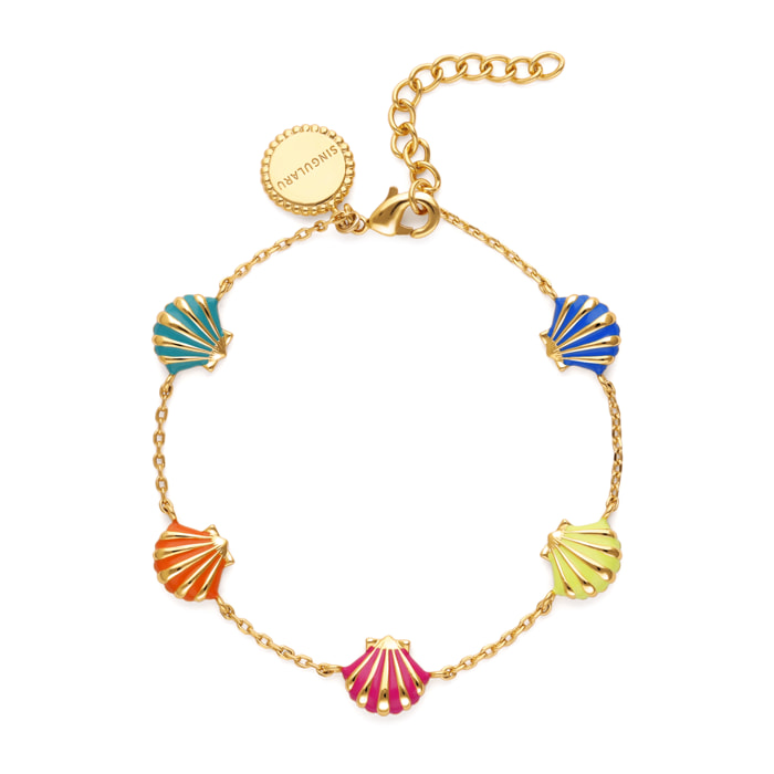 Pulsera Conchas Enamel Baño Oro