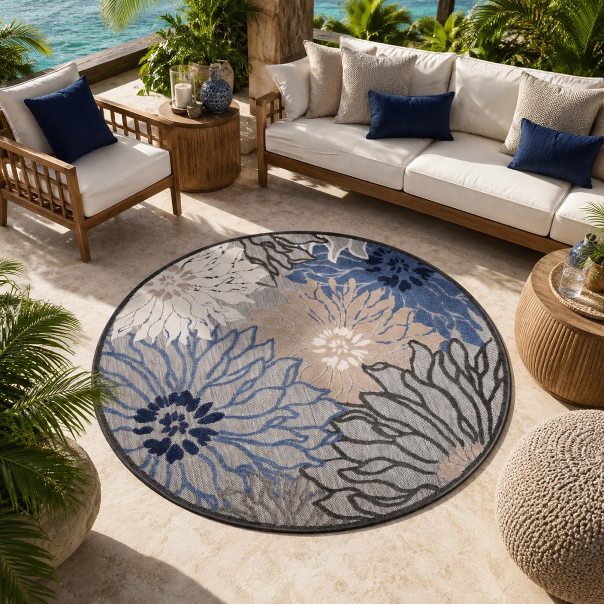 Tapis extérieur tissé kilim rond MEKO