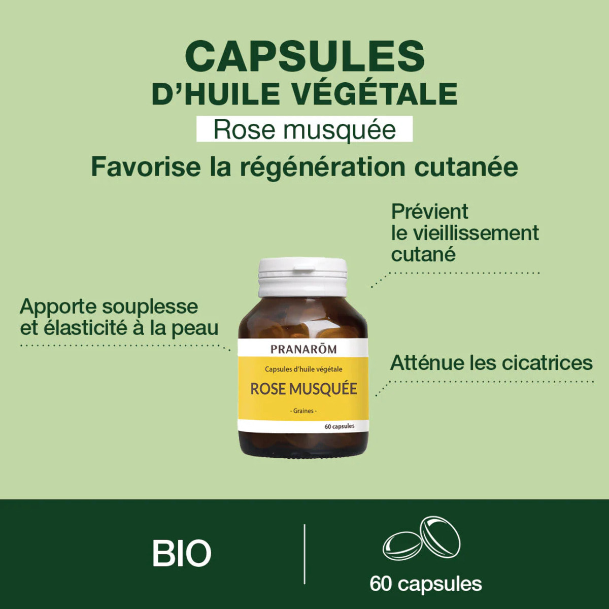 Pranarom - Capsules d'Huile Végétale de Rose musquée - 60 capsules