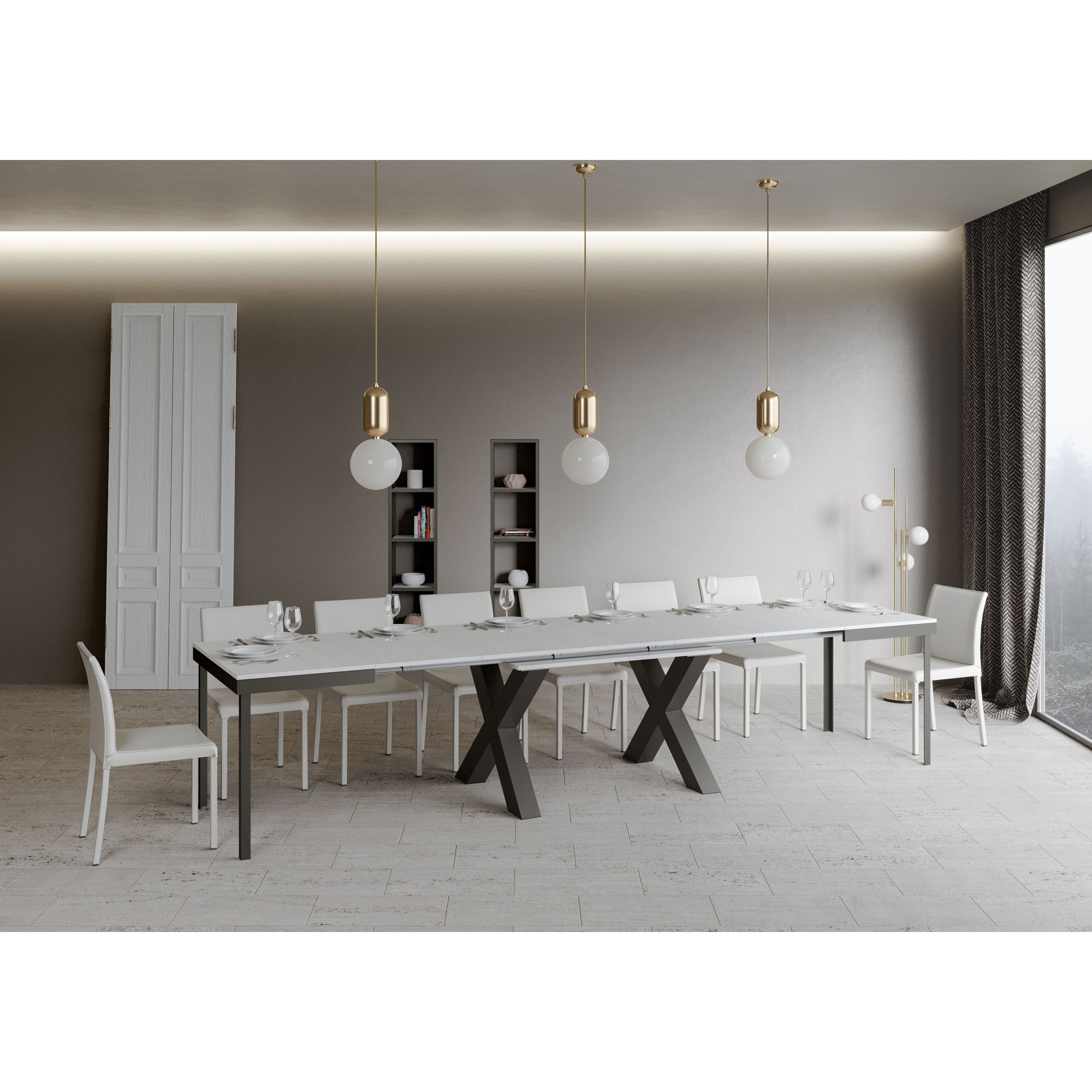 Tavolo allungabile 90x160/420 cm Traffic Evolution Bianco Frassino telaio Antracite