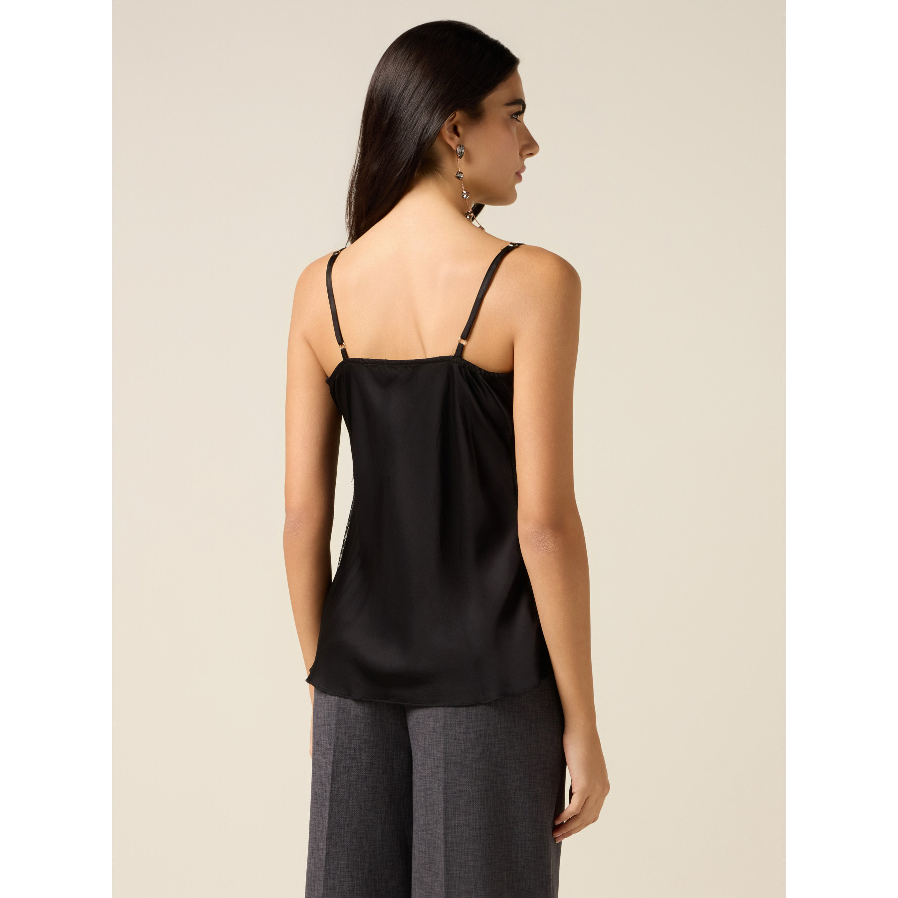 Oltre - Top in raso con pizzo - Nero