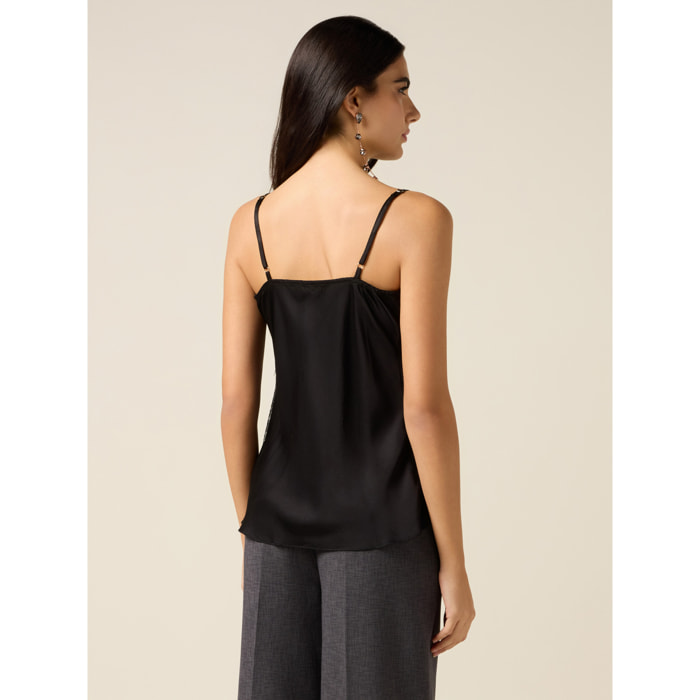 Oltre - Top in raso con pizzo - Nero