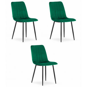 Set di 3 sedie Lava in velluto verde scuro con gambe nere
