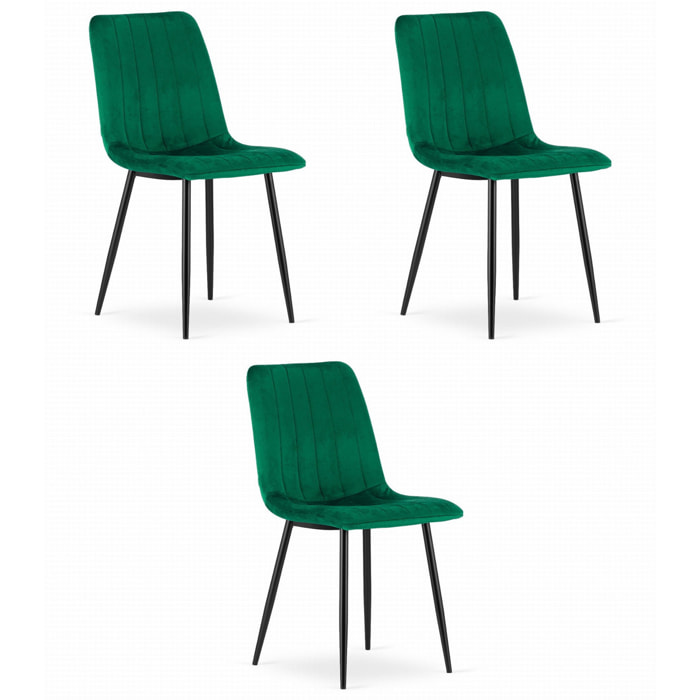 Set di 3 sedie Lava in velluto verde scuro con gambe nere